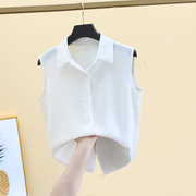 白色衬衫女设计感小众夏季法式洋气时尚宽松大码无袖雪纺上衣