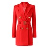 高定巴尔家双排扣b字腰带，西装连衣裙气质，红色修身显瘦职业外套裙