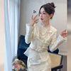 新中式国风小洋装名媛，高端白色唐装盘扣，上衣半身裙两件套装女春季