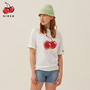 kirsh大樱桃图案夏季邢恩同款经典，款印花短袖t恤少女宽松渐变樱桃