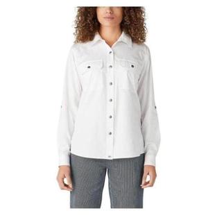 dickies女长袖衬衫，方领系扣纯色透气舒适简约时尚百搭5095936