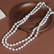 120cm天然淡水珍珠，米珠水滴形毛衣，链长款多层项链8-9mm