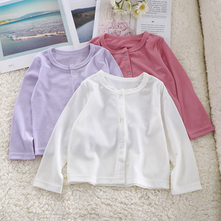 夏款女宝宝开衫上衣韩版女孩，糖果色外套冰，丝衣薄女童长袖t恤
