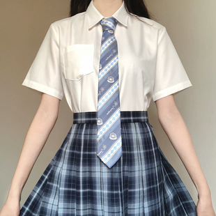 刺篇原创jk制服日系角襟丸襟短袖，衬衫基础款黑白尖领圆领衬衫女