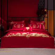 新中式婚庆四件套大红色龙凤刺绣婚被高档婚礼结婚床上用品十件套