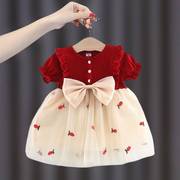 一周岁女宝礼服红色连衣裙宝宝童装衣服婴儿公主裙女童夏款网纱裙