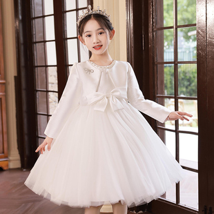 儿童粉色蓬蓬公主裙子花童白色婚纱裙女童礼服连衣裙套装表演出服