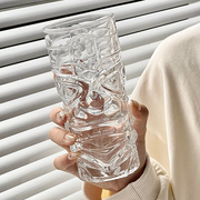 三星堆浮雕玻璃杯ins风家用女透明冷饮杯创意酒杯小众喝水茶杯子