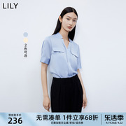 lily夏女装(夏女装)气质纯色，时尚通勤温柔洋气垂坠感雪纺衫衬衫女