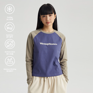 WassupHouse 女款拼接基础logo插肩长袖T恤潮牌美式打底上衣