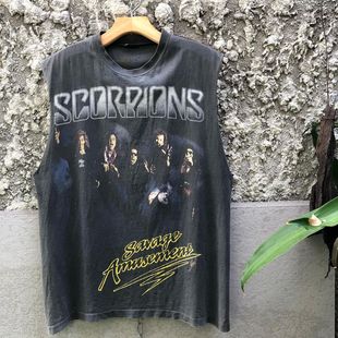 Scorpions蝎子乐队摇滚乐队美式复古重磅vintage加大码无袖T砍袖