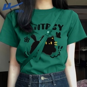 回力墨绿色短袖t恤女2025新款爆款夏季小个子宽松半袖多巴胺上衣