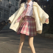 小清新甜美日系慵懒学院风可爱软妹针织毛衣开衫女外穿jk宽松外套