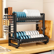 厨房置物架双层碗碟架放碗碟碗盘家用多功能沥水，碗筷收纳盒碗柜