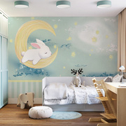 温馨月亮兔子墙布北欧儿童，房墙纸男孩女孩，卧室壁纸幼儿园定制壁画
