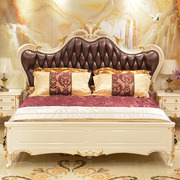 欧式双人床紫色头层真皮珍珠白色描金主卧室1.8米实木床客房家具