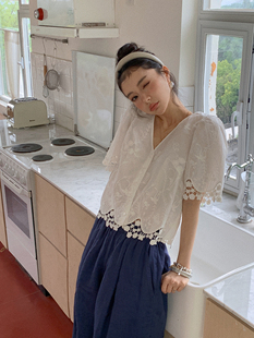 bettychow精致高密度棉刺绣白衬衫，夏季法式简约时髦通勤上衣