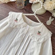 宝宝蕾丝花边衬衫纯棉，洋气女童棉衬衣，白色2024年春季儿童上衣