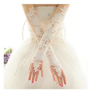 新娘蕾丝白色结婚手套新娘婚纱，婚礼手套春季长款勾指加长夏季