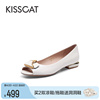 KISSCAT接吻猫夏季流行真皮低跟鱼嘴鞋仙女风通勤时装凉鞋女