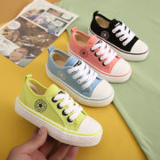 OPOEE儿童帆布鞋2022年春秋款韩版低帮系带荧光色板鞋男童女童鞋