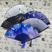 日式折扇古风中国古风中长柄，绢布扇工艺女士舞蹈扇子工厂