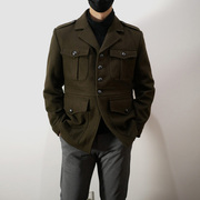 羊毛呢猎装改良美军常服，军绿色肩章修身男式夹克外套复古二战