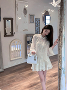 fairyjiang夏季国风刺绣白色，雪纺百褶半身裙高腰显瘦不规则短裙子