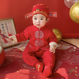 男宝宝女周岁宴唐装，礼服套装男童红色抓周衣服，一岁纯棉中国风春秋