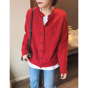 红色毛衣开衫外套女针织长袖，宽松慵懒秋秋欧洲站时尚韩版