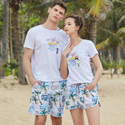 夏季情侣装22速干沙滩裤三亚旅游度假海边沙滩，套装穿搭衣服男
