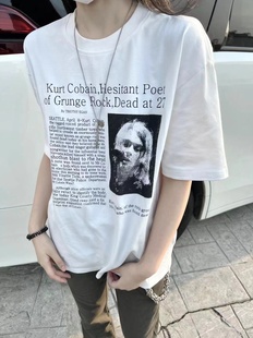 认准原创涅槃乐队vintage科特柯本人像印花重磅短袖高街男T恤