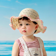 女童遮阳帽子夏季薄款洋气宝宝，网纱大檐婴儿，草帽小女孩防晒太阳帽