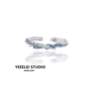YEEELEI/原创小众设计戒指一抹浅蓝色开口食指戒基础款925银指环