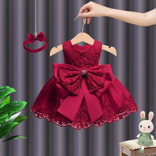周1岁礼服女宝女童蓬蓬裙，宝宝生日红色连衣裙婴儿，百日宴公主裙