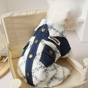 狗狗衣服幼犬冬季保暖防着凉棉衣，小型犬通用深蓝色帅气牛仔四脚衣