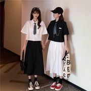 夏季套装女学生韩版宽松短袖衬衫闺蜜装两人半身裙两件套