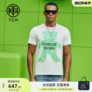 T.C.H/轻奢潮牌短袖T恤绿色小熊烫钻2023春夏男女白色T69A106105