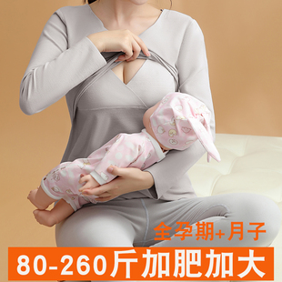 大码孕妇保暖内加肥加绒春秋冬季喂奶月子服薄绒怀孕产后哺乳睡衣