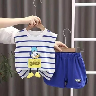 婴儿套装夏季薄款小童洋气衣服儿童夏装2024男宝宝背心两件套