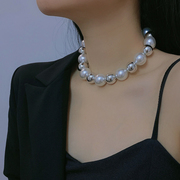 时髦大珍珠项链女摩登夸张气质圆球拼接锁骨链小众高级感颈链配饰