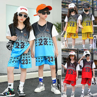 儿童篮球服套装男童女童假两件短袖中小学生训练运动服装夏季球衣
