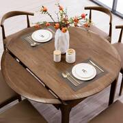 北欧全实木可伸缩两用餐桌圆形饭桌多功能圆餐桌椅组合纯白蜡木