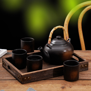 日式商用餐厅陶瓷水壶，竹柄手提茶壶，套装创意复古风大容量茶具