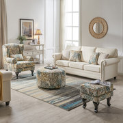 艾米尼奥美式布艺沙发，地中海风格客厅田园，小户型轻奢老虎椅三人位