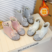 女童靴子2023秋冬公主，水晶靴加绒短靴宝宝，洋气马丁靴儿童鞋子