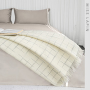 澜品现代简约米白色流苏羊毛披毯样板间民宿卧室床品搭毯沙发盖毯