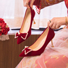 2024年主婚鞋女新娘中式红色，秀禾敬酒服两穿订婚鞋高跟不累脚