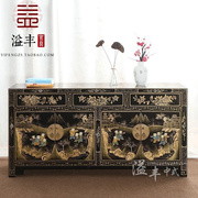 新中式仿古漆器家具实木手绘餐边柜彩绘描金门厅隔断装饰玄关柜子