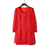 折扣好货 女装春夏款红色圆领套头蕾丝网纱拼接中长款连衣裙
